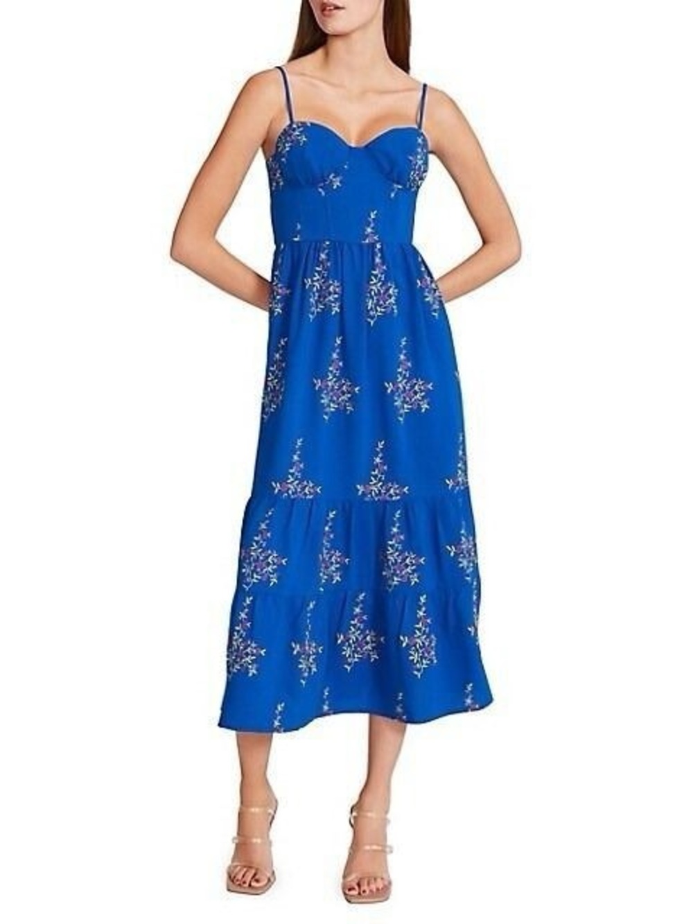 Vintage Betsey Johnson Floral Sweetheart Bustier Tiered Midi Dress